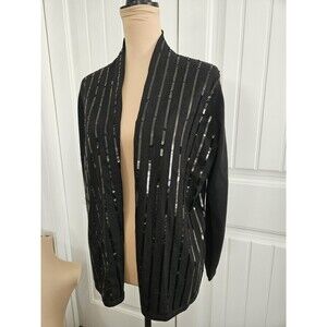 Michael Kors Black Sequined Open Front Cardigan Sz S NWT Striped High Collar